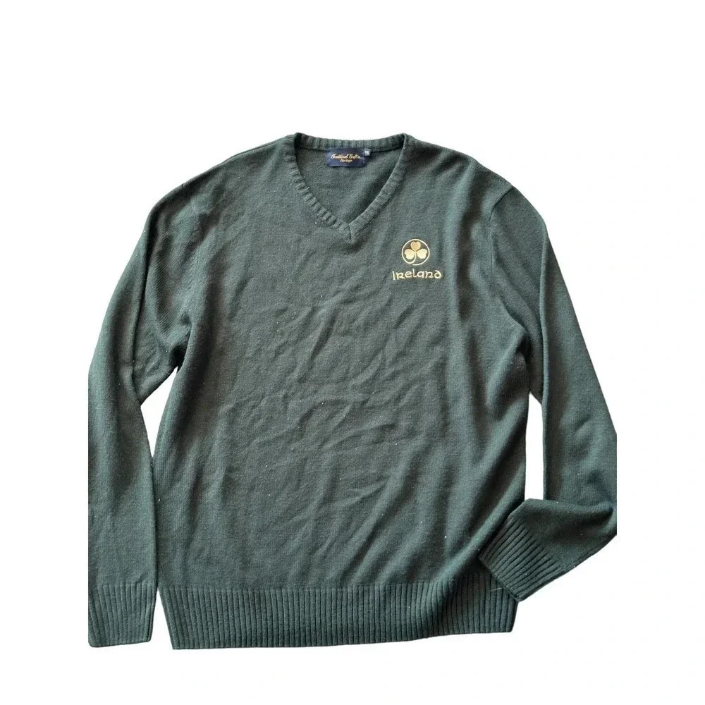 Traditional Crafts Heritage Green Long Sleeve V-Neck Ireland‎ Sweater Size XXL